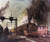 Terence Tenison Cuneo Canvas Paintings - Trains In The Yard